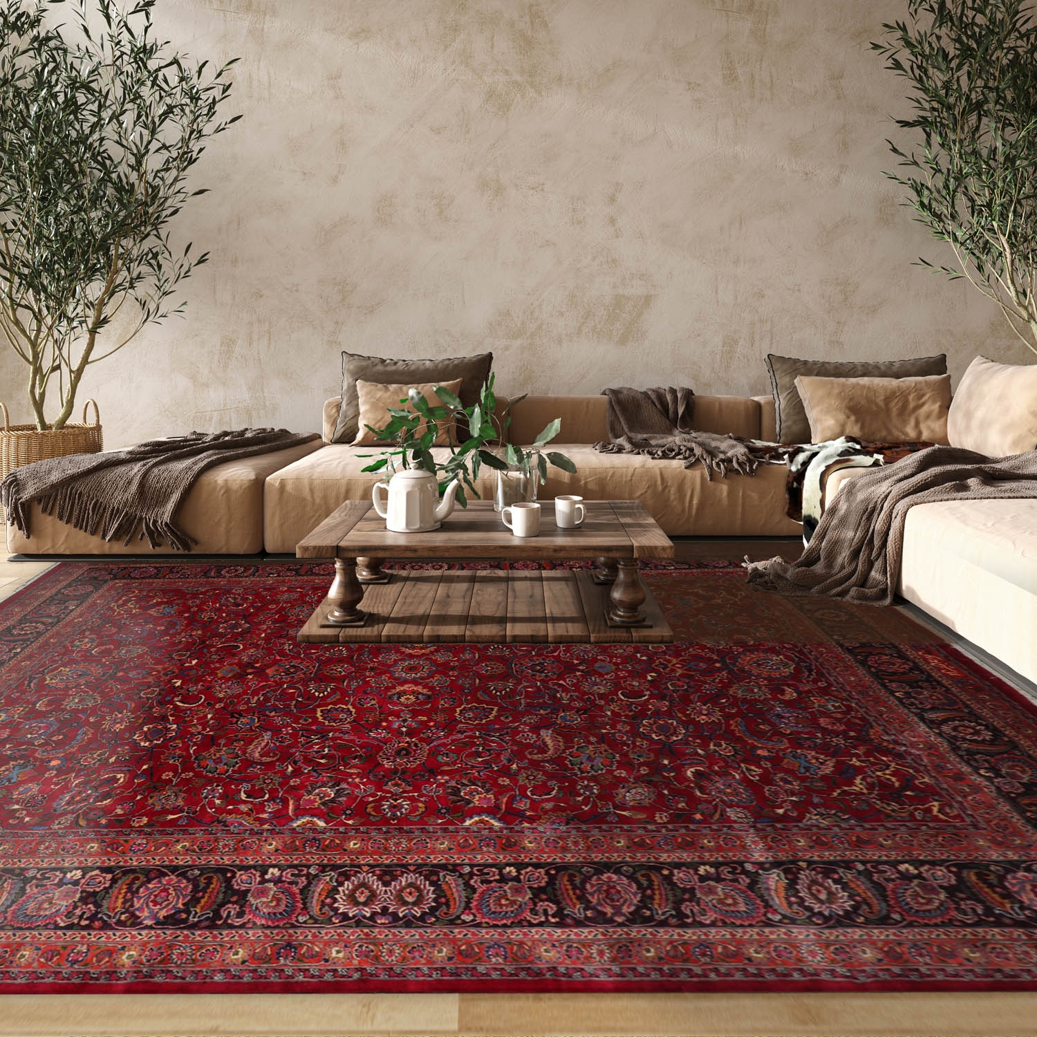 Hand Knotted Mashad Burgundy Persian 100% Wool Traditional